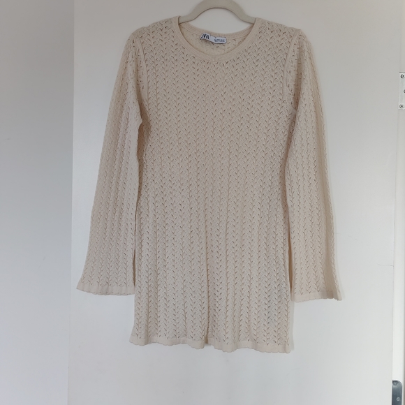Zara Pointelle knit top Size S. Silk blend summer long sleeve - Picture 4 of 7